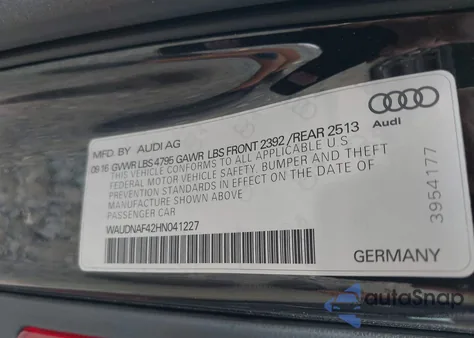 2017 Audi A4 2.0T Season Of Audi Premium from USA, damaged, VIN WAUDNAF42HN041227